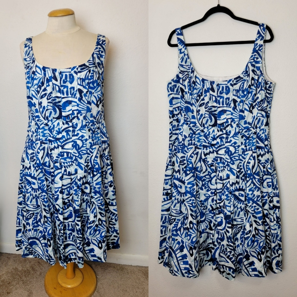 Ralph Lauren Blue and White Printed Cotton Sundress